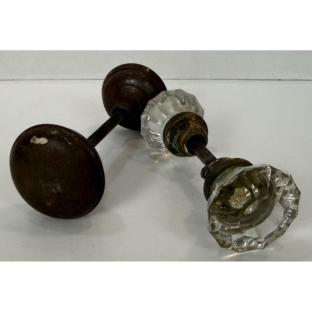 Antique Cast Metal &‎ Crystal Glass Door Knob Sets w/ Spindle Vintage Hardware
